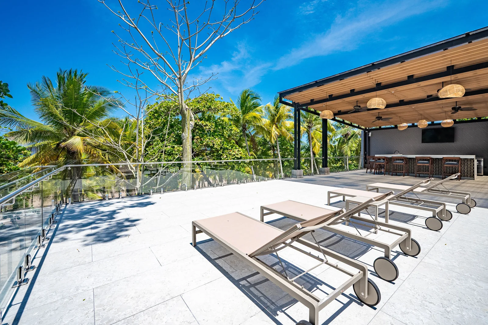 Loungers on the open rooftop terrace