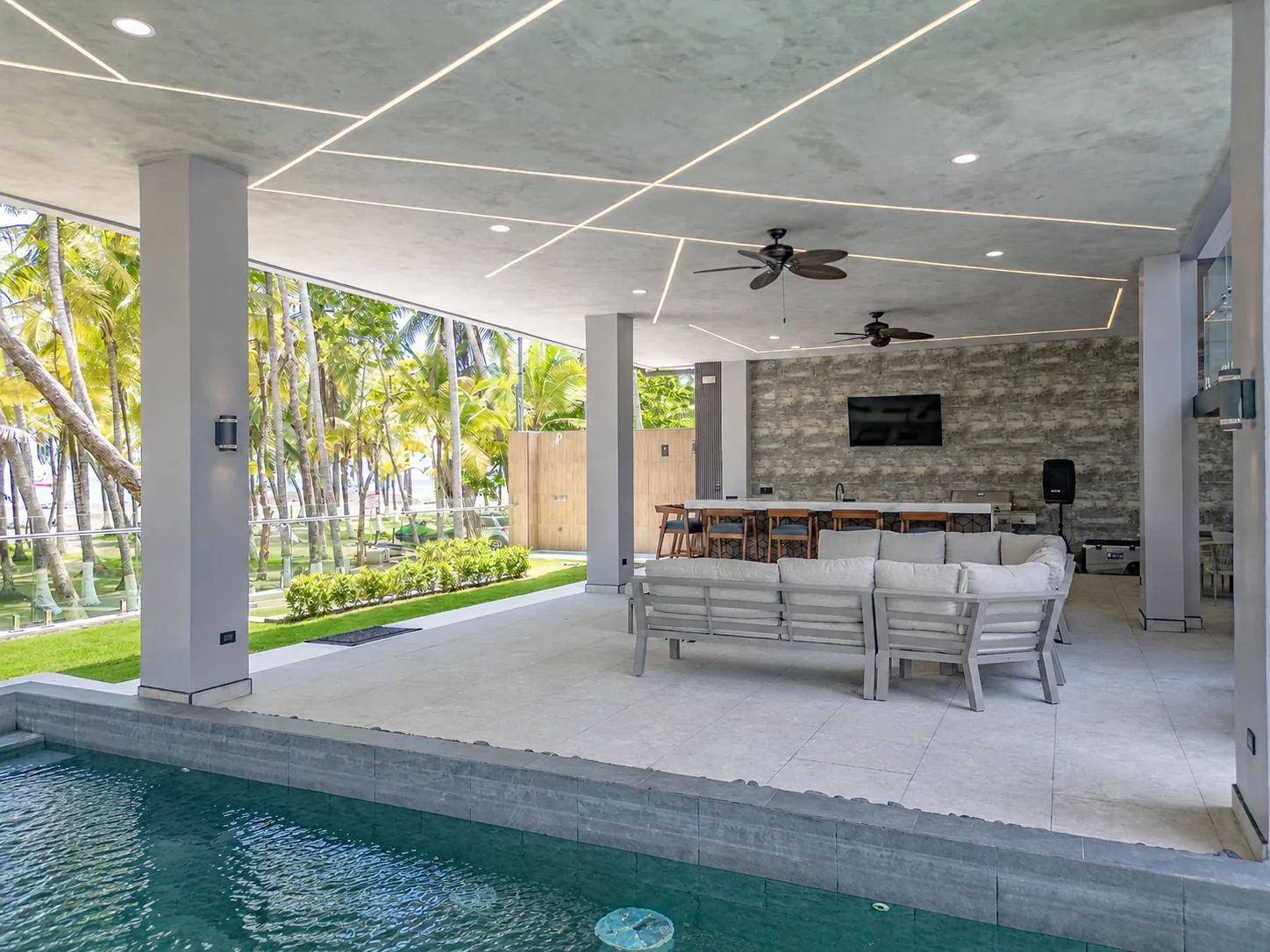 Shaded lounge beside the pool