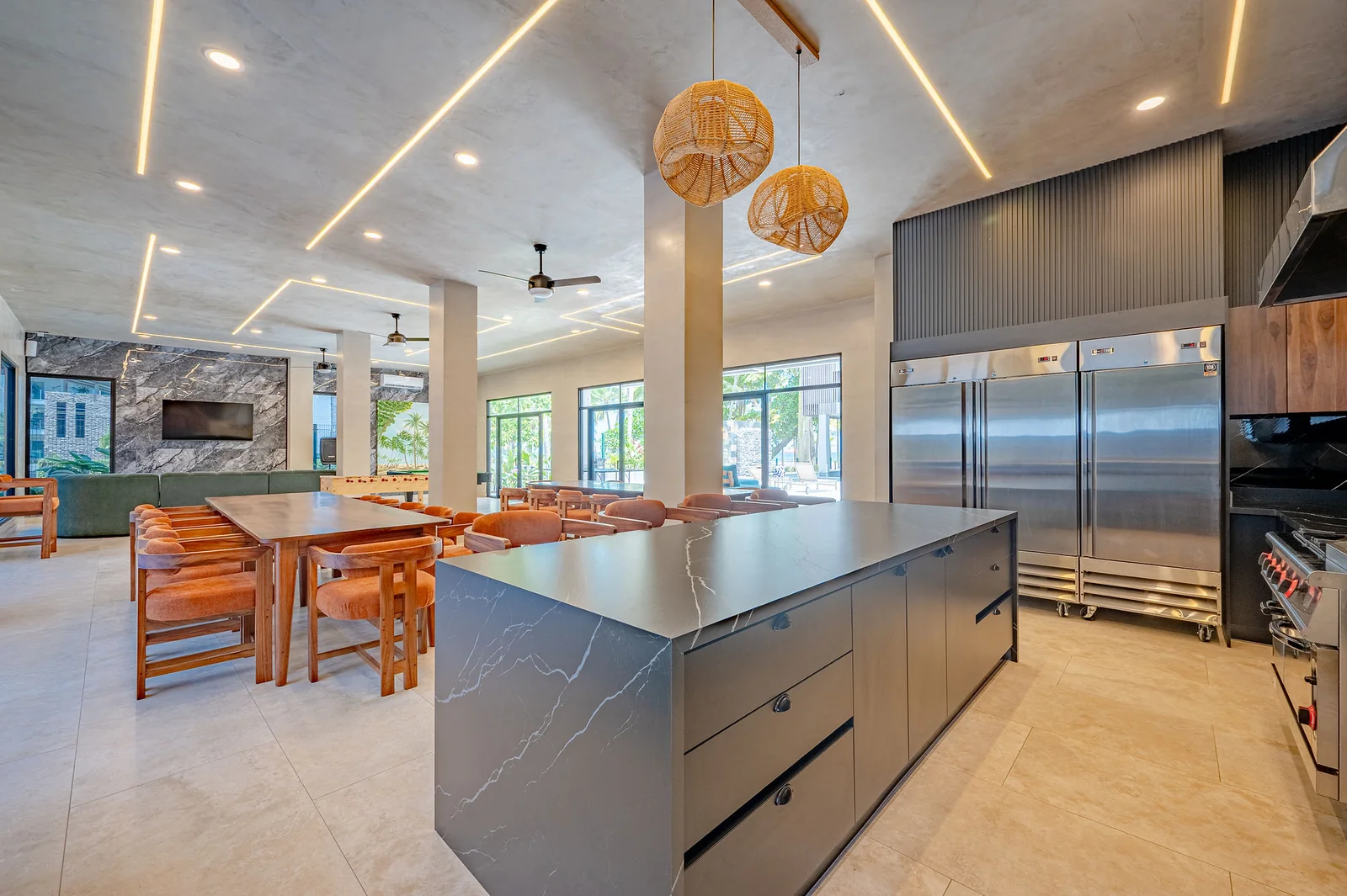 Chef's kitchen and dining hall